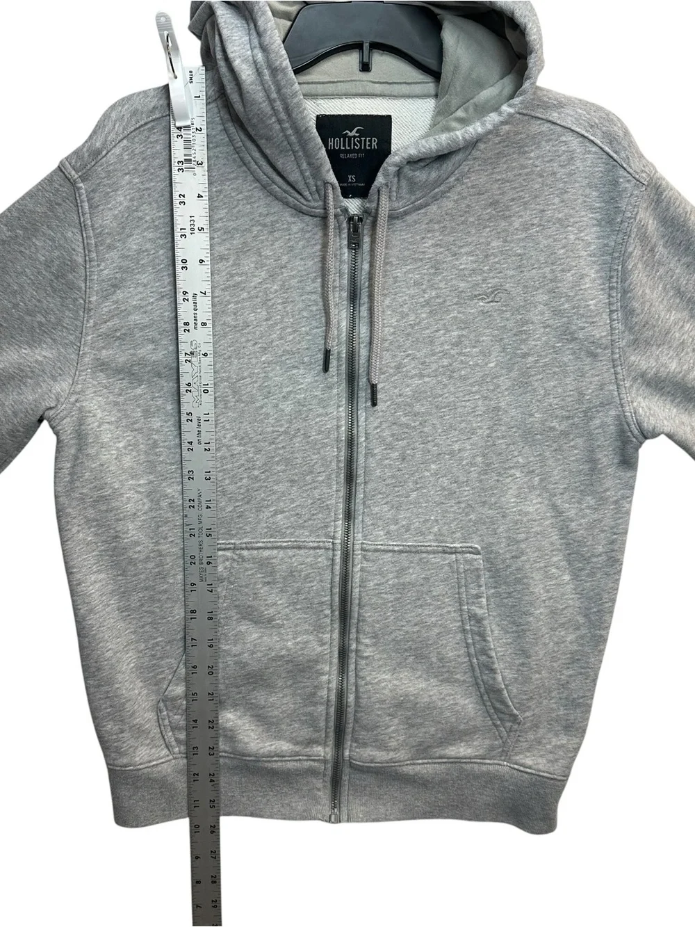 Hollister Men’s XS Gray Full-Zip Hoodie Relaxed Fit Embroidered Logo